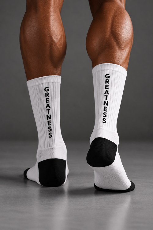 Calzini sportivi a coste GREATNESS Essential indossati, foto editoriale