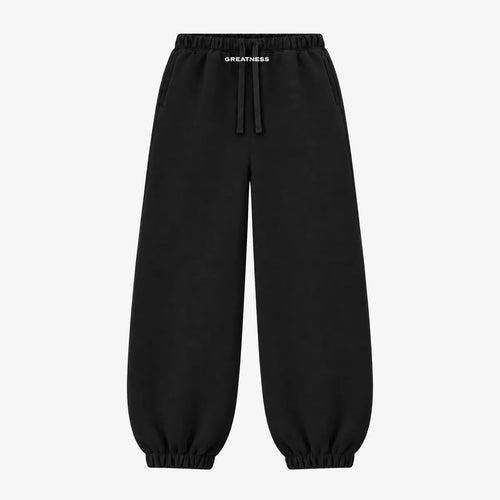 Pantalone tuta streetwear con polsino GREATNESS in nero, vista frontale