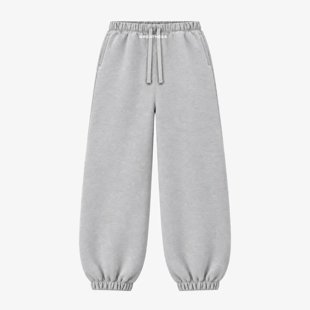 Pantalone tuta streetwear con polsino GREATNESS in grigio, vista frontale