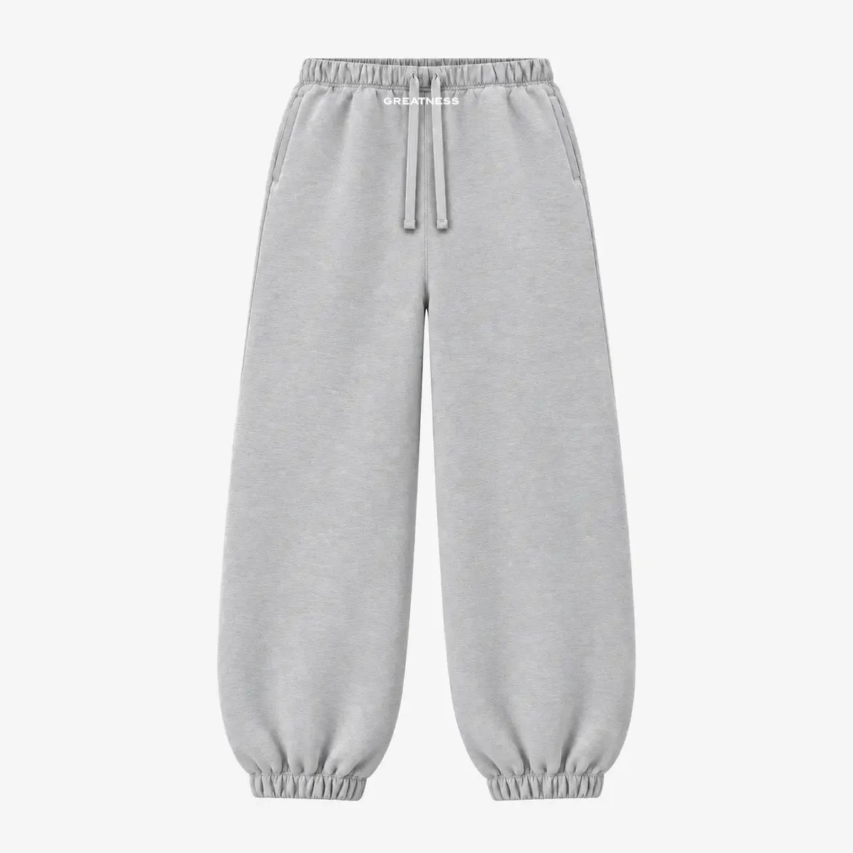 Pantalone tuta streetwear con polsino GREATNESS in grigio, vista frontale