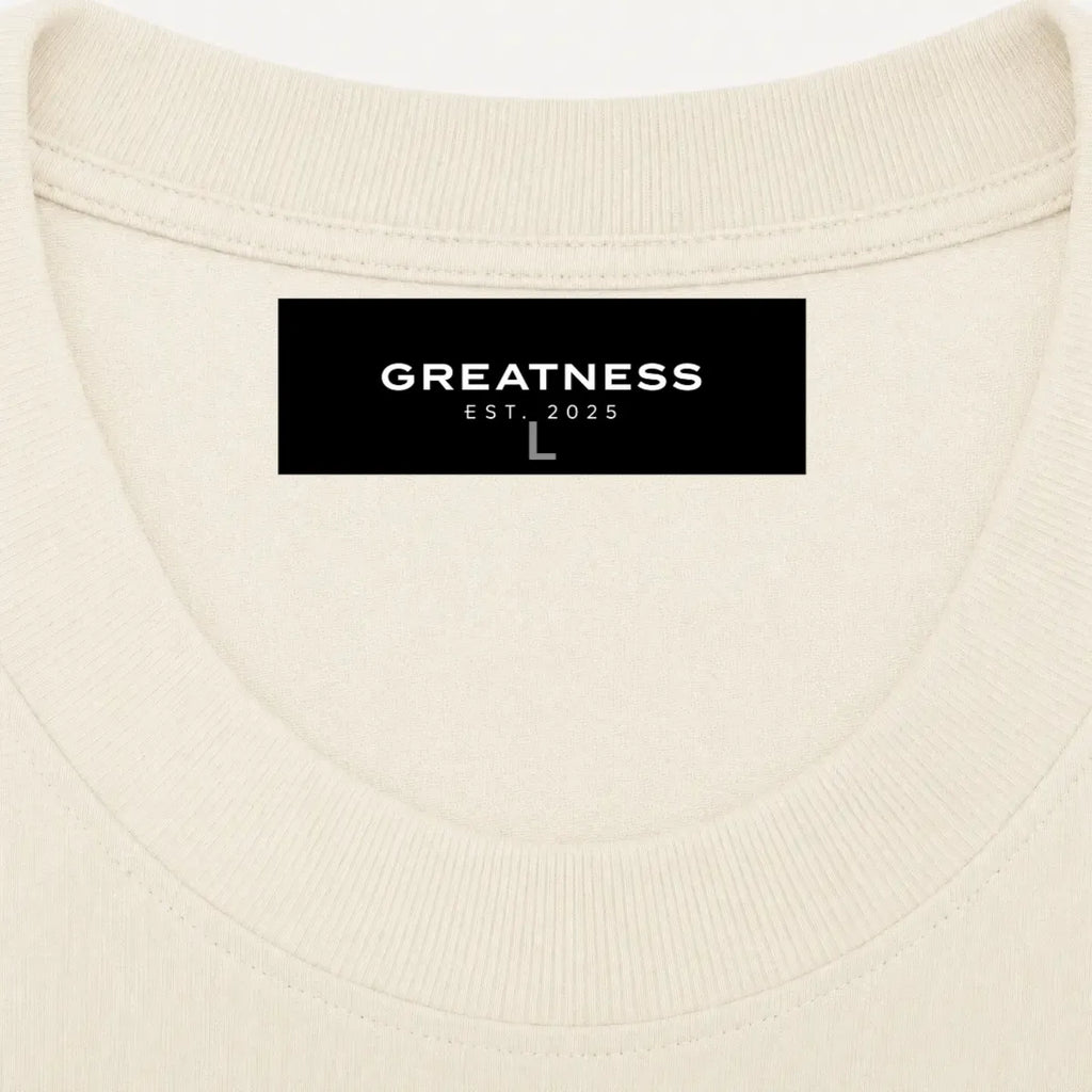 Maglietta regular fit Power is always dangerous GREATNESS in beige, dettaglio etichetta interna