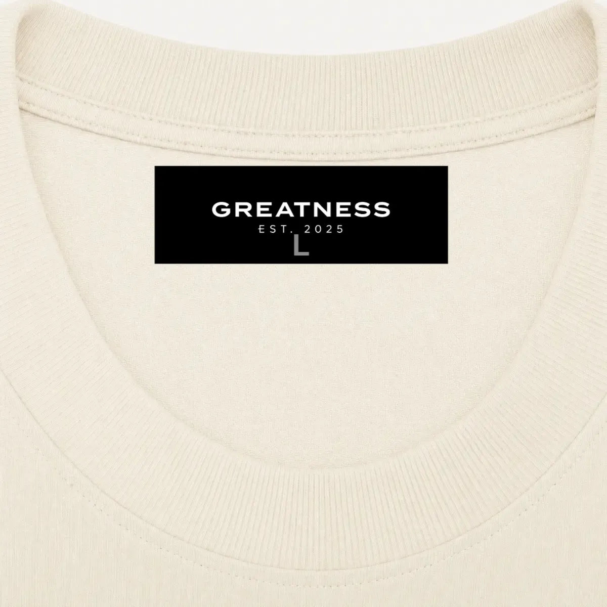 Maglietta regular fit Power is always dangerous GREATNESS in beige, dettaglio etichetta interna
