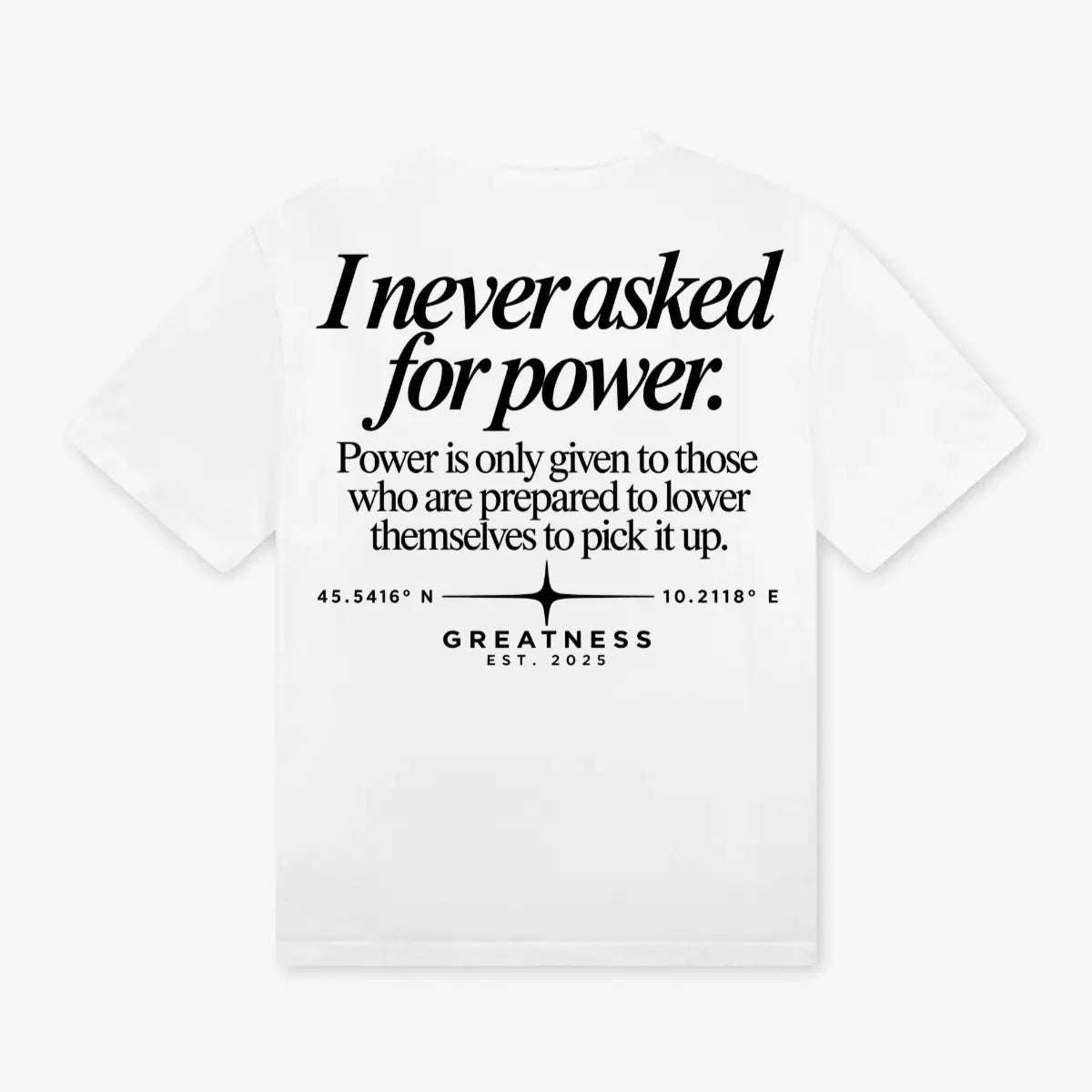 Maglietta regular fit Power is always dangerous GREATNESS in bianco, retro