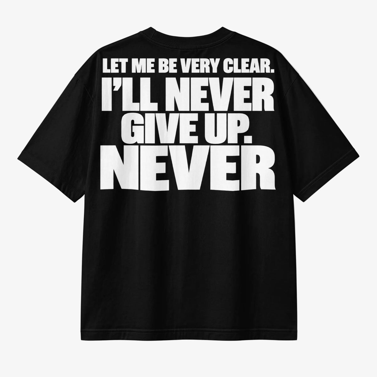 Maglietta boxy Never Give Up GREATNESS in nero, retro #collection