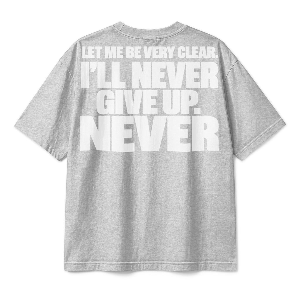 Maglietta boxy Never Give Up GREATNESS in grigio melange, retro