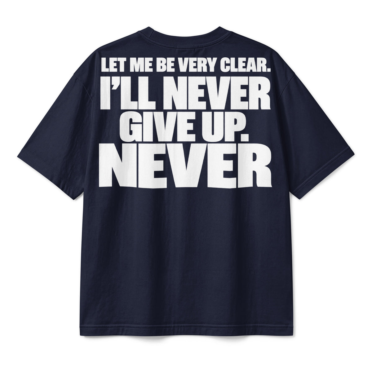 Maglietta boxy Never Give Up GREATNESS in blu navy, retro