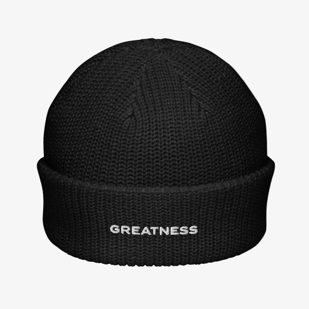 Berretto beanie a coste GREATNESS Essential in nero, fronte #collection
