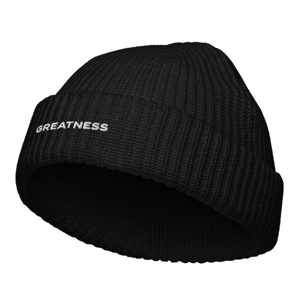 Berretto beanie a coste GREATNESS Essential in nero, fronte #collection-back