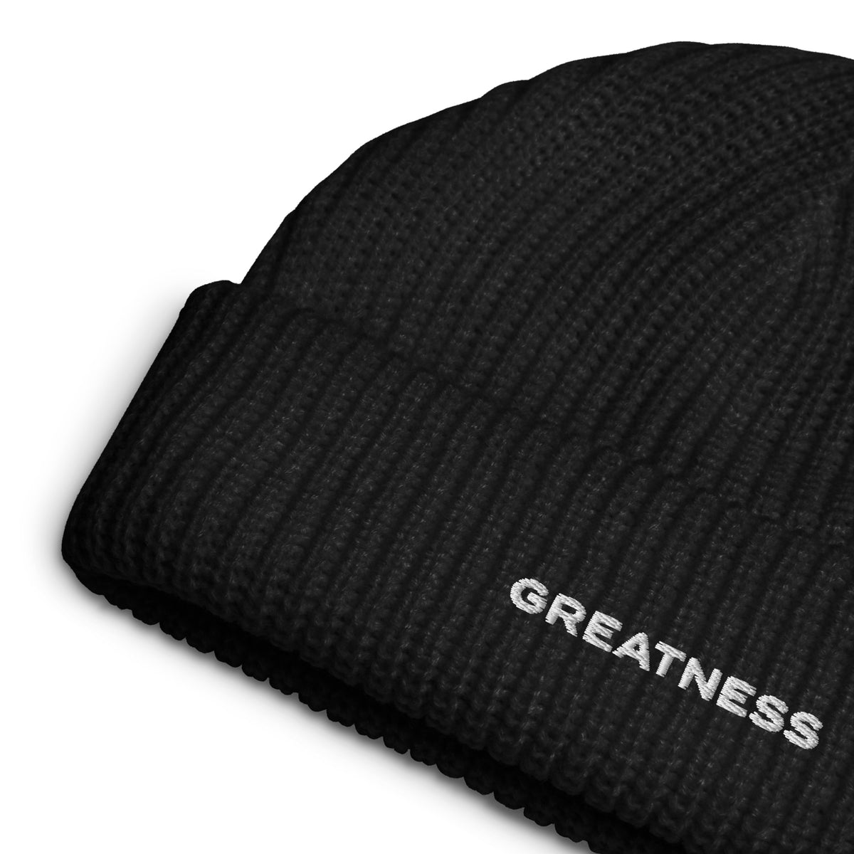 Berretto beanie a coste GREATNESS Essential in nero, dettaglio