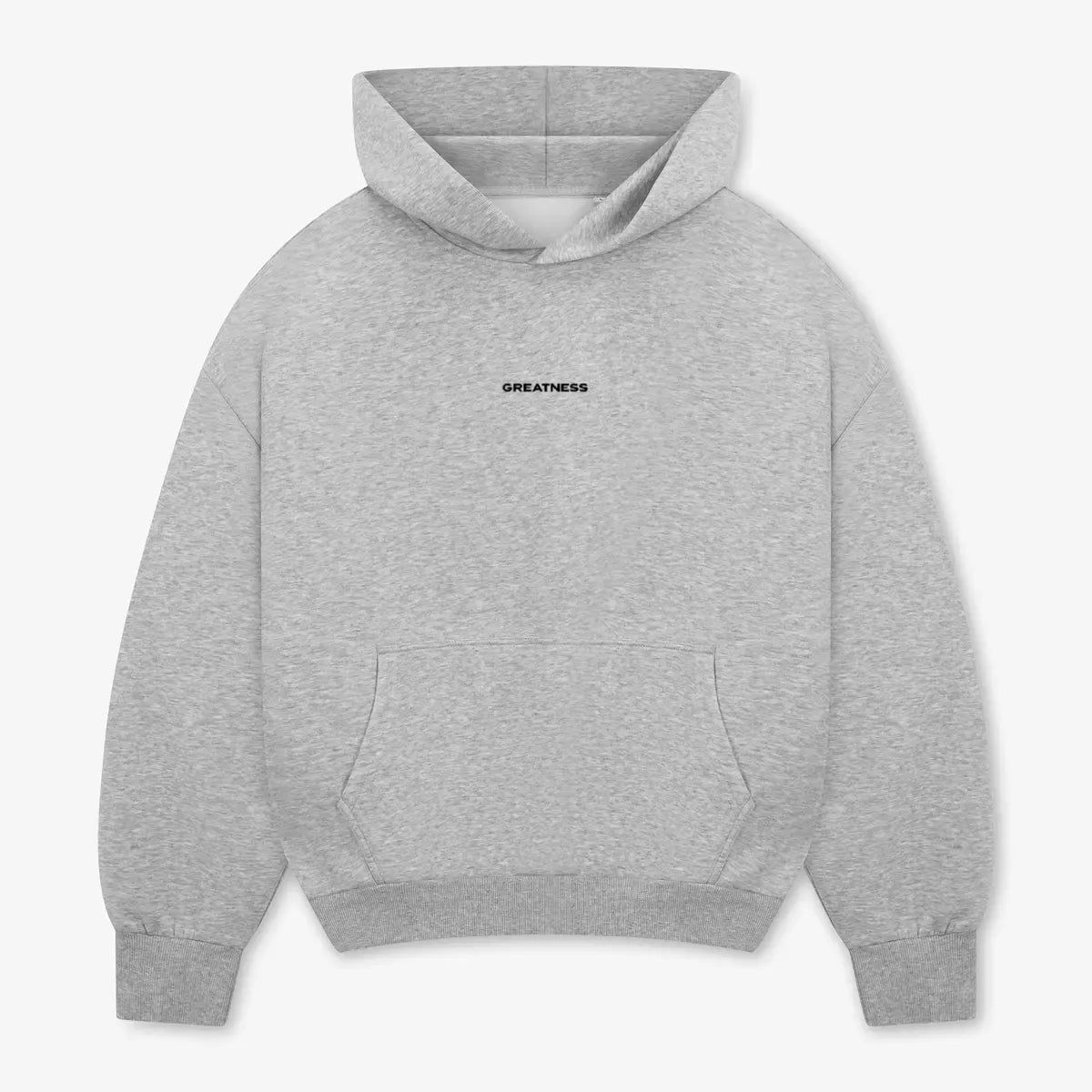 Felpa con cappuccio boxy GREATNESS Essential in grigio, fronte