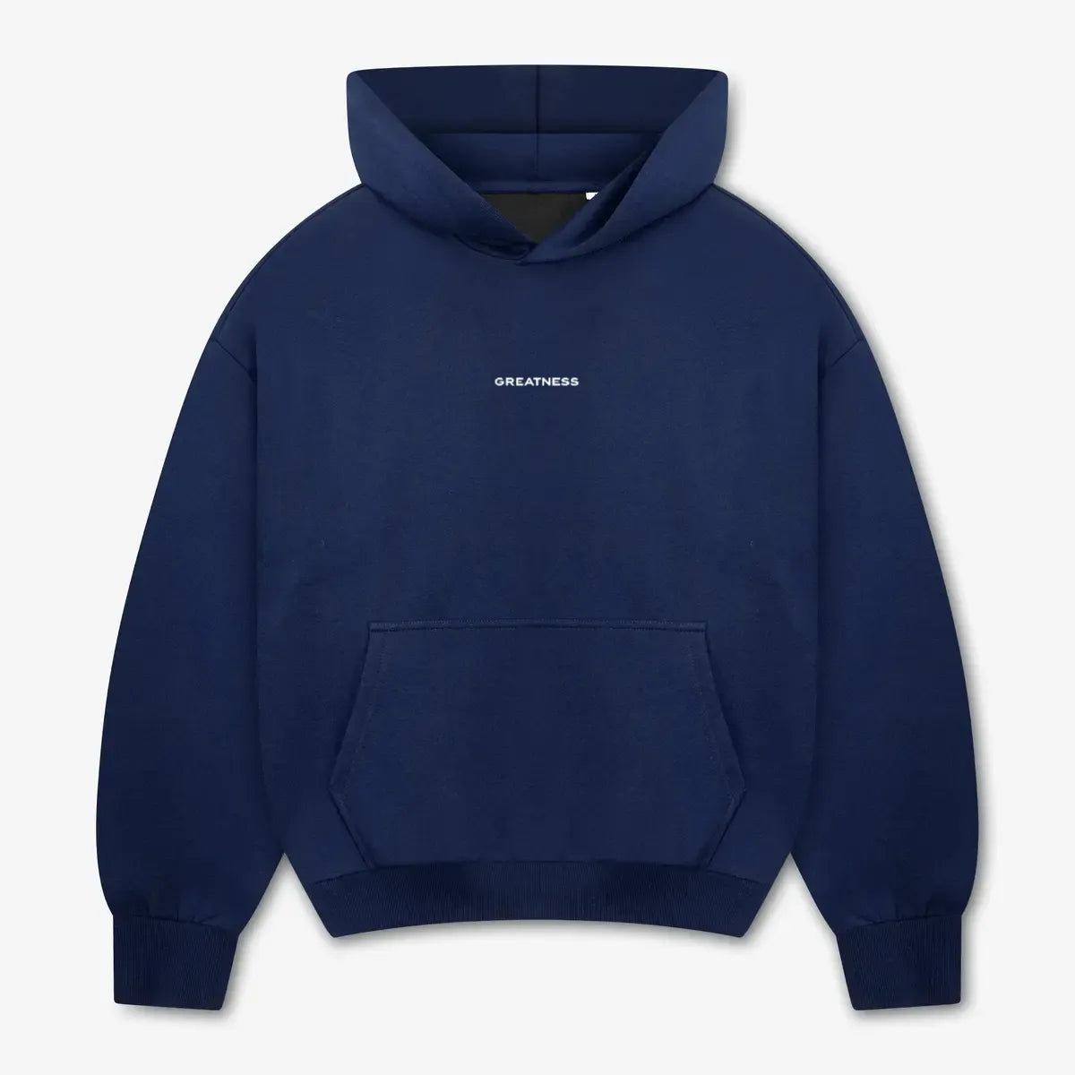 Felpa con cappuccio boxy 620 GSM GREATNESS Essential in blu navy, fronte