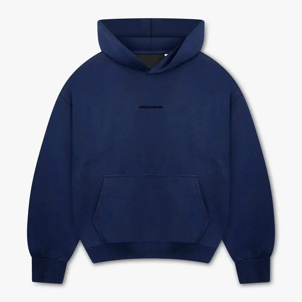 Felpa con cappuccio boxy GREATNESS Essential in blu navy, fronte