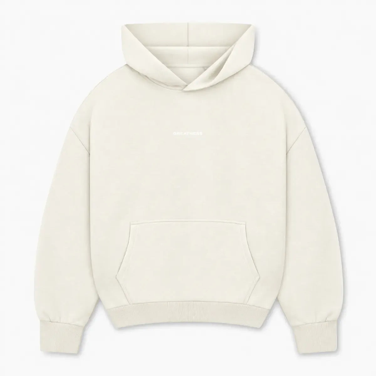 Felpa con cappuccio boxy 620 GSM GREATNESS Essential in off white, fronte