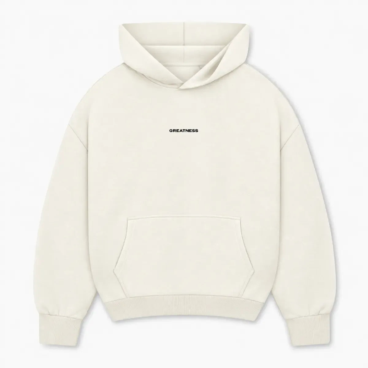 Felpa con cappuccio boxy GREATNESS Essential in off white, fronte