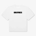 Maglietta boxy heavyweight Promise GREATNESS in bianco, fronte